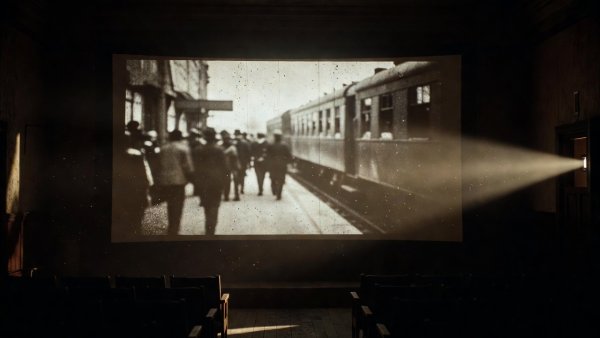 Screen showing vintage archival cinema projection with authentic grain